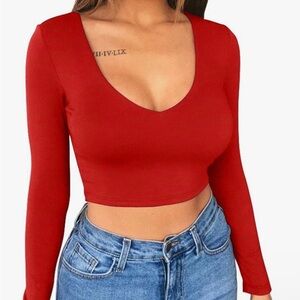 Red Long Sleeve Crop Top